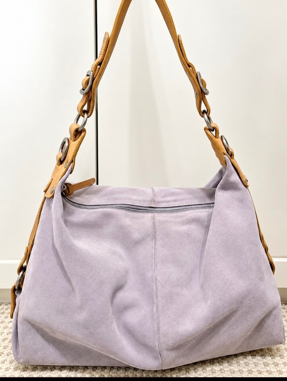 HOGAN Gray Lavender Suede Leather Hobo Shoulder Hand Bag RET. $525 Made in Italy
